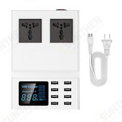 8 Ports USB Charger with 2 AC Outlets Blue LCD Display Screen 8 Ports USB Charger with 2 AC Outlets Blue LCD Display Screen