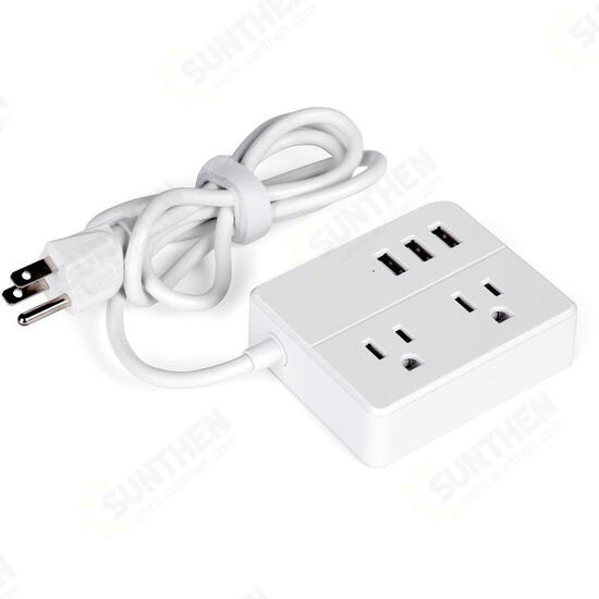 D111 US Plug Sockets with 2 Outlet 3 USB Sockets Desktop Charging Station 3.94ft Extension Cord for Travel Multi Plug Extender Power Outlet