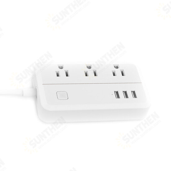 D222 US Plug Sockets with 3 Outlet 3 USB Sockets Overload Switch Surge ProtectorWith Extension Cable Switch Power Outlet