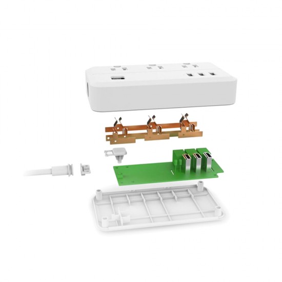D222 US Plug Sockets with 3 Outlet 3 USB Sockets Overload Switch Surge ProtectorWith Extension Cable Switch Power Outlet