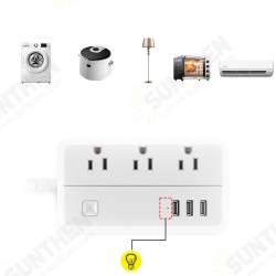 D222 US Plug Sockets with 3 Outlet 3 USB Sockets Overload Switch Surge ProtectorWith Extension Cable Switch Power Outlet