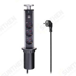 European Style Plug 3 Power Socket USB Charging Port Retractable Kitchen Table Socket