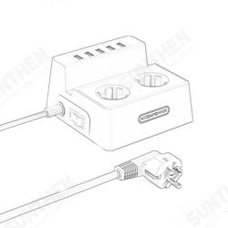 EU Plug Power Socket 2 AC Outlets Extension with 5 USB Charger Surge Protector 1.5M EU Plug Power Socket 2 AC Outlets Extension with 5 USB Charger Surge Protector 1.5M