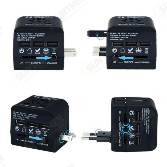 LE-07 Multi-function USB Conversion Plug Conversion Socket 3 USB Port Global Multi Country Converter EU / US / AU / UK Plug USB Connector