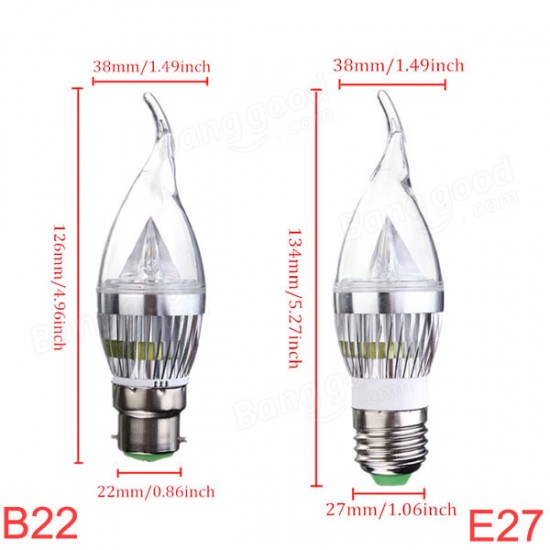 Dimmable E27 E14 E12 B22 4.5W 220V Silver Cover LED Candle Light Bulb