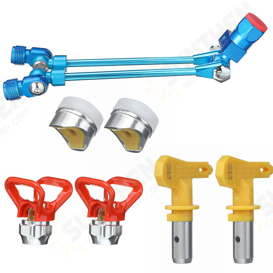 Double Head Spray Gun Regulator Paint Primer Metal Sprayer Gravity Feed Kit