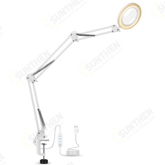 5X Welding Magnifying Glass LED Table Desk Lamp Three-Section Folding Handle Magnifier for Nail Repair Lighting Read