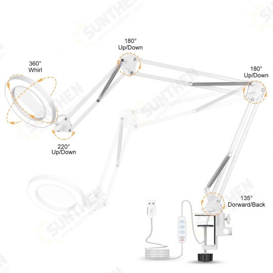 5X Welding Magnifying Glass LED Table Desk Lamp Three-Section Folding Handle Magnifier for Nail Repair Lighting Read