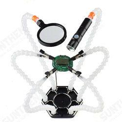 6 Flexible Arms Soldering Vise Helping Hands Third Hand PCB Repair Fixture with Magnifying Glass Lens & LED Flashlight 6 Flexible Arms Soldering Vise Helping Hands Third Hand PCB Repair Fixture with Magnifying Glass Lens & LED Flashlight