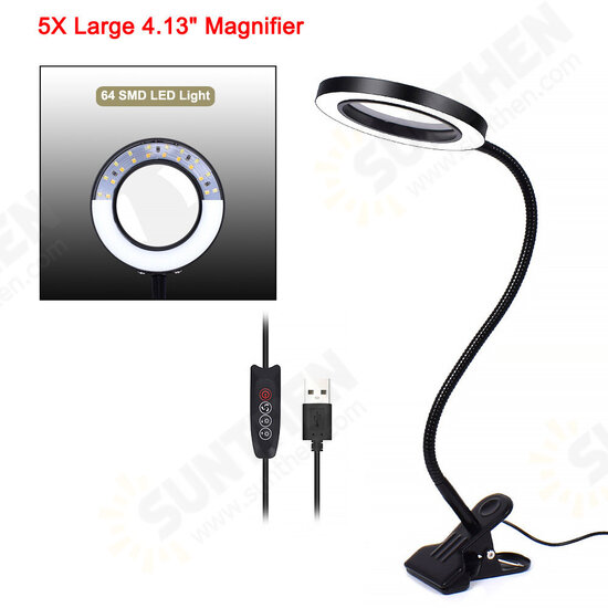 Flexible 5X USB 3 Colors Lamp Magnifier Clip-on Table Top Desk LED Reading Large Lens Illuminated Magnifying Glass Flexible 5X USB 3 Colors Lamp Magnifier Clip-on Table Top Desk LED Reading Large Lens Illuminated Magnifying Glass