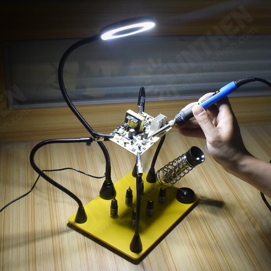 Magnetic Base Soldering Welding Third Hand PCB Holder with 3X LED Illuminated Magnifier Lamp Welding Tool Kit