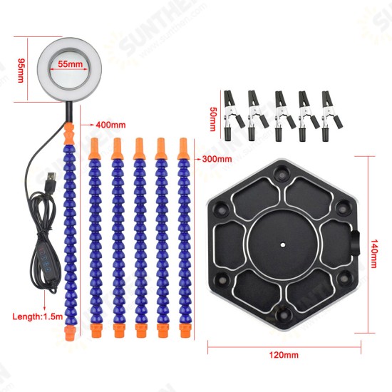 Soldering PCB Holder Tool Six Arms Helping Hands Third Hand Crafts Repair Helping Welding Station USB LED Magnifier