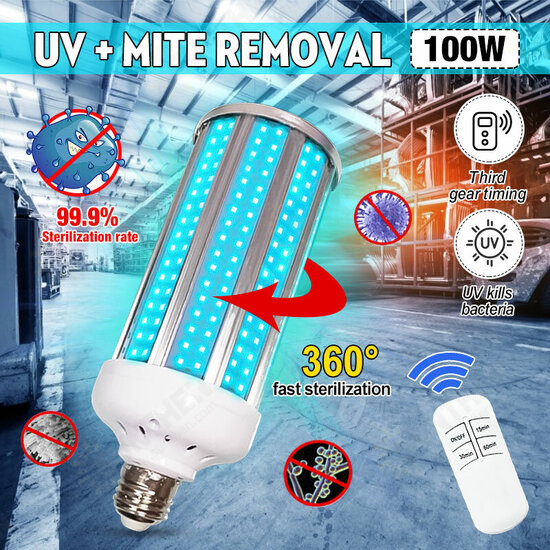 100W UV Germicidal Sterilizer Lamp LED UVC E27 Home Disinfection Light Bulb