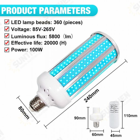 100W UV Germicidal Sterilizer Lamp LED UVC E27 Home Disinfection Light Bulb