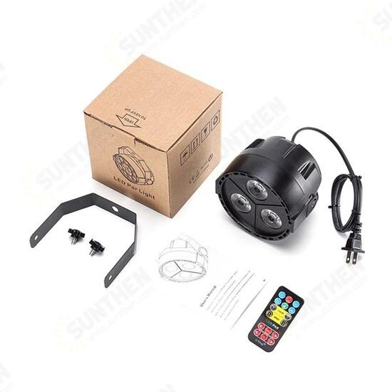 12W 3 LED RGB+UV Remote DMX Control Stage Par Light for Christmas Party DJ Disco AC110-240V