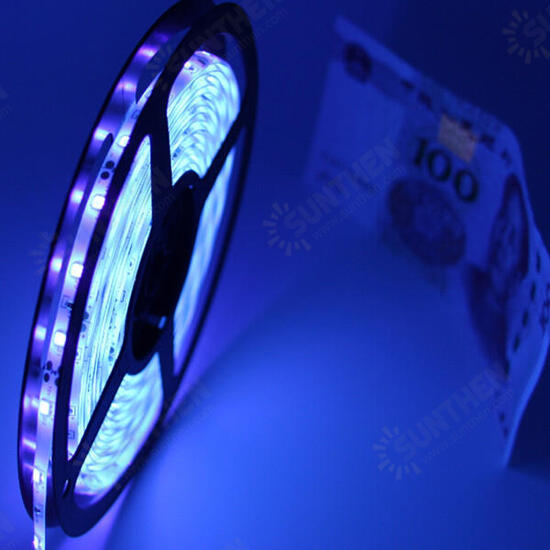 5M UV SMD2835 395-405NM Purple 300 LED Waterproof Strip Light + DC Connector + Power Supply 12V