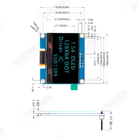 1.54 inch OLED Display LCD Screen Module Resolution 128*64 SPI/IIC Interface SSD1309 Driver