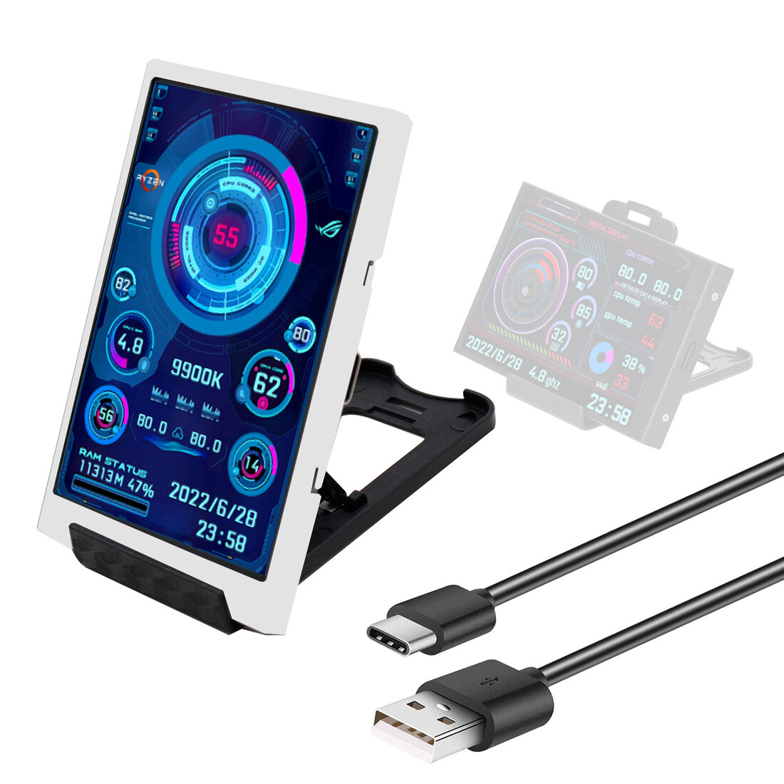 Small Cpu Display 3.5 Inch White IPS Type-C Secondary Screen CPU GPU RAM HDD Computer ...
