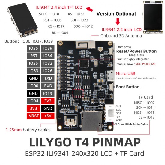 T4 V1.3 ILI9341 2.4 inch LCD Display Backlight Adjustment CH9102F ESP32 Development Board WIFI Wireless Bluetooth Module