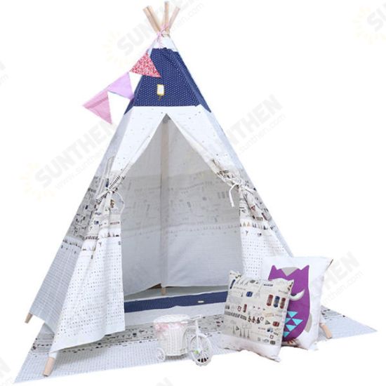 120 x 120 x 160cm Children Game Tent Foldable White and Blue Ribbon Pattern Teepee