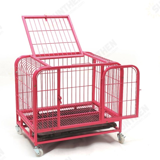 31inch Dog Crate Cage 2 Doors Cat Pet Poodle Heavy-Duty Cage Puppy Kennel House & Tray with Four Wheels