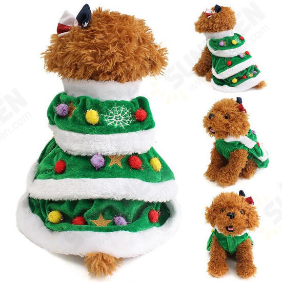 Christmas Festival Tree Pet Dog Cat Coat Puppy Warm Clothes Costumes Apparel Dress