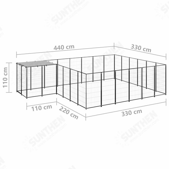 Dog Kennel Black 130.2 ft² Steel