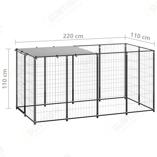 Dog Kennel Black 26 ft² Steel