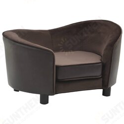 Dog Sofa Brown 27.2inchx19.3inchx15.7inch Plush and Faux Leather Dog Sofa Brown 27.2inchx19.3inchx15.7inch Plush and Faux Leather