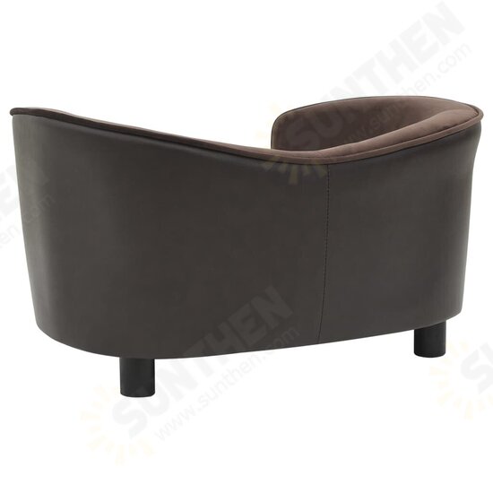 Dog Sofa Brown 27.2inchx19.3inchx15.7inch Plush and Faux Leather Dog Sofa Brown 27.2inchx19.3inchx15.7inch Plush and Faux Leather