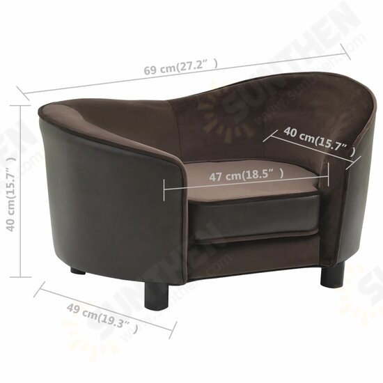 Dog Sofa Brown 27.2inchx19.3inchx15.7inch Plush and Faux Leather Dog Sofa Brown 27.2inchx19.3inchx15.7inch Plush and Faux Leather