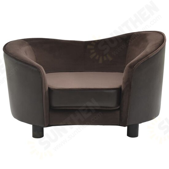 Dog Sofa Brown 27.2inchx19.3inchx15.7inch Plush and Faux Leather Dog Sofa Brown 27.2inchx19.3inchx15.7inch Plush and Faux Leather