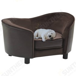 Dog Sofa Brown 27.2inchx19.3inchx15.7inch Plush and Faux Leather Dog Sofa Brown 27.2inchx19.3inchx15.7inch Plush and Faux Leather