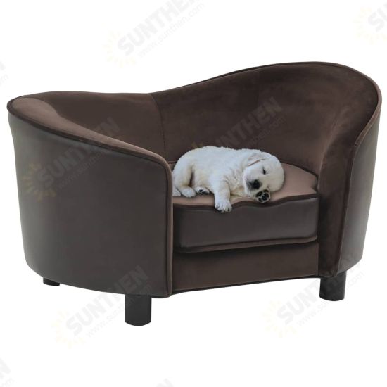 Dog Sofa Brown 27.2inchx19.3inchx15.7inch Plush and Faux Leather