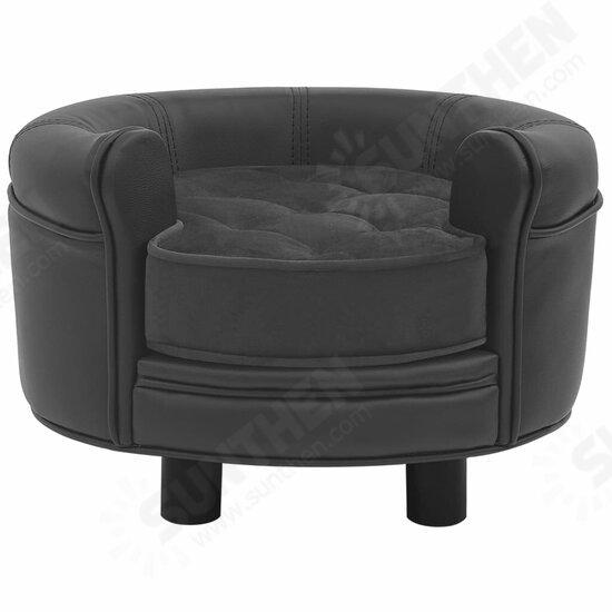 Dog Sofa Dark Gray 18.9inchx18.9inchx12.6inch Plush and Faux Leather Dog Sofa Dark Gray 18.9inchx18.9inchx12.6inch Plush and Faux Leather