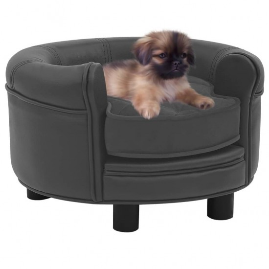 Dog Sofa Dark Gray 18.9inchx18.9inchx12.6inch Plush and Faux Leather