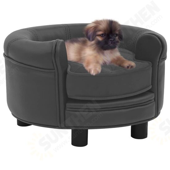 Dog Sofa Dark Gray 18.9inchx18.9inchx12.6inch Plush and Faux Leather Dog Sofa Dark Gray 18.9inchx18.9inchx12.6inch Plush and Faux Leather