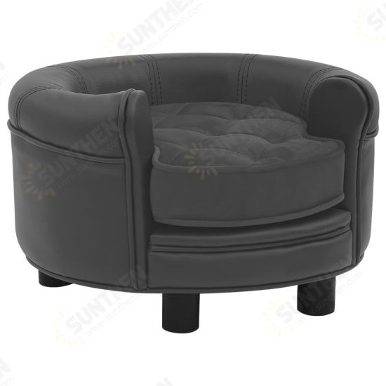 Dog Sofa Dark Gray 18.9inchx18.9inchx12.6inch Plush and Faux Leather Dog Sofa Dark Gray 18.9inchx18.9inchx12.6inch Plush and Faux Leather