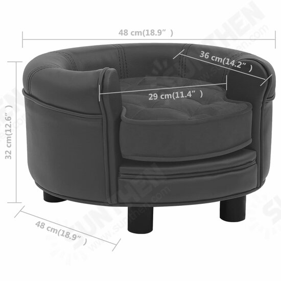Dog Sofa Dark Gray 18.9inchx18.9inchx12.6inch Plush and Faux Leather Dog Sofa Dark Gray 18.9inchx18.9inchx12.6inch Plush and Faux Leather