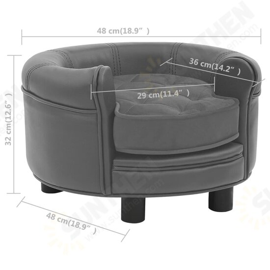 Dog Sofa Gray 18.9inchx18.9inchx12.6inch Plush and Faux Leather Dog Sofa Gray 18.9inchx18.9inchx12.6inch Plush and Faux Leather