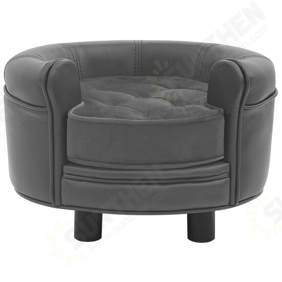 Dog Sofa Gray 18.9inchx18.9inchx12.6inch Plush and Faux Leather Dog Sofa Gray 18.9inchx18.9inchx12.6inch Plush and Faux Leather