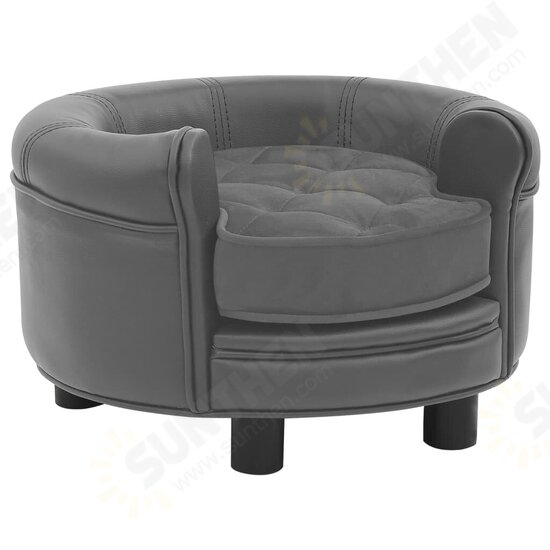 Dog Sofa Gray 18.9inchx18.9inchx12.6inch Plush and Faux Leather Dog Sofa Gray 18.9inchx18.9inchx12.6inch Plush and Faux Leather