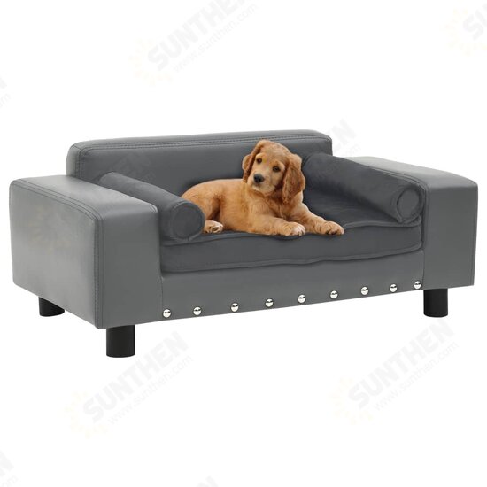 Dog Sofa Gray 31.9inchx16.9inchx12.2inch Plush and Faux Leather