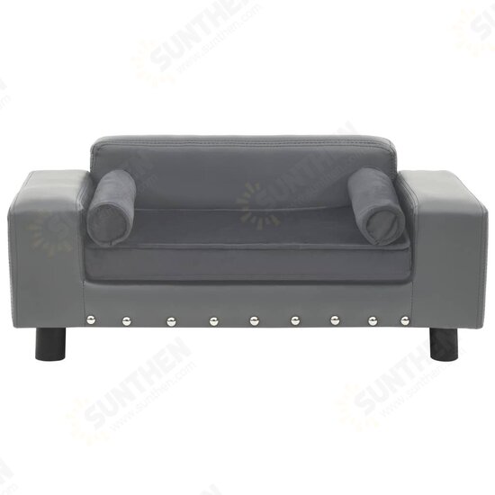 Dog Sofa Gray 31.9inchx16.9inchx12.2inch Plush and Faux Leather