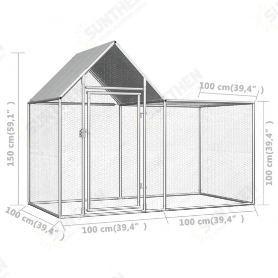 144553 Outdoor Chicken Coop 2x1x1.5 m Galvanised Steel House Cage Foldable Puppy Cats Sleep Metal Playpen Exercise Training Bedpan Pet Supplies