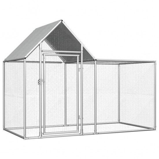 144553 Outdoor Chicken Coop 2x1x1.5 m Galvanised Steel House Cage Foldable Puppy Cats Sleep Metal Playpen Exercise Training Bedpan Pet Supplies