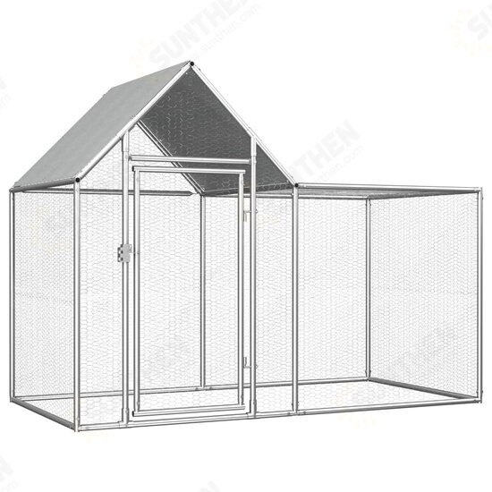 144553 Outdoor Chicken Coop 2x1x1.5 m Galvanised Steel House Cage Foldable Puppy Cats Sleep Metal Playpen Exercise Training Bedpan Pet Supplies