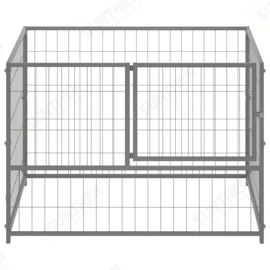 150792 Outdoor Dog Kennel Silver 100x100x70 cm Steel House Cage Foldable Puppy Cats Sleep Metal Playpen Exercise Training Bedpan Pet Supplies