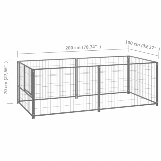 150793 Outdoor Dog Kennel Silver 200x100x70 cm Steel House Cage Foldable Puppy Cats Sleep Metal Playpen Exercise Training Bedpan Pet Supplies
