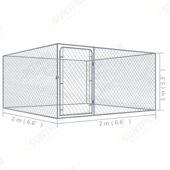 170819 Outdoor Dog Kennel Galvanised Steel 2x2x1 m House Cage Foldable Puppy Cats Sleep Metal Playpen Exercise Training Bedpan Pet Supplies